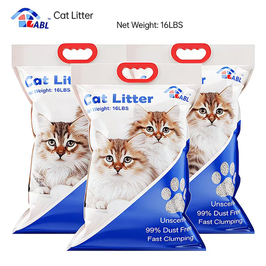 3Pack（16 lbs per pack） Package of Bentonite Cat Litter, Mineral Cat Litter, Instant Clumping, Non-Stick to The Bottom And Paws, No Dust, Easy to Clean with a Scoop, Odor-Resistant, And Low-Dust Small Particle Cat Litter